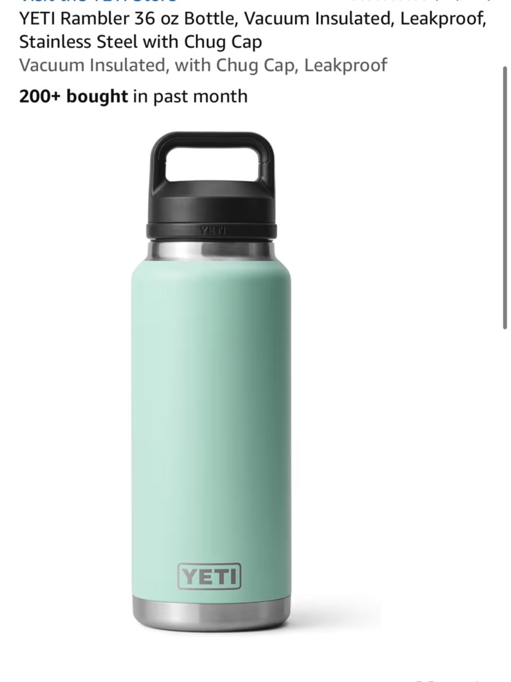 Yeti Seafoam Green Rambler with Black Chug Cap